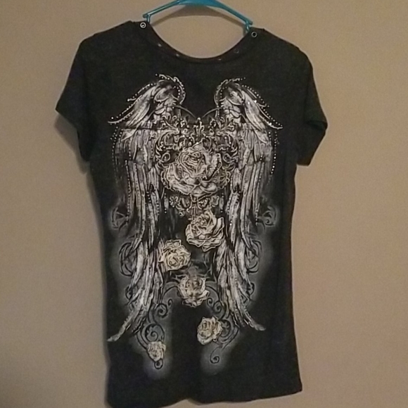 Maurices Gray Rose Short Sleeve Shirt - Picture 2 of 4
